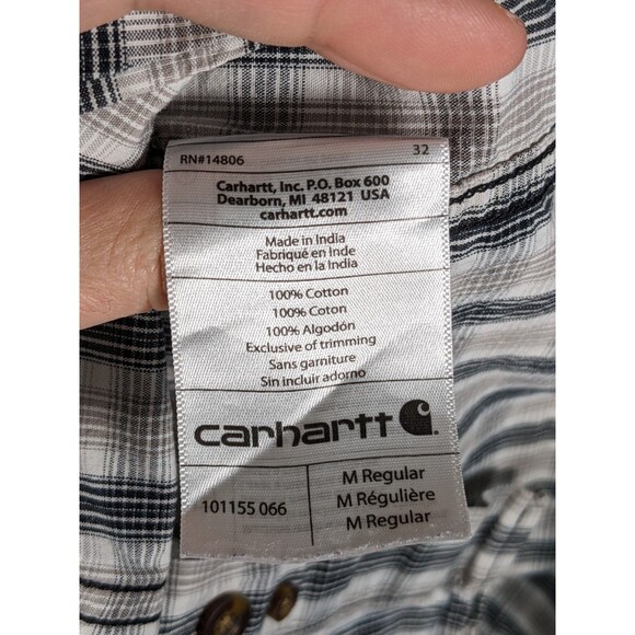 Carhartt Relaxed Fit Button Up Shirt Men's Medium Blue/Gray Plaid Short Sleeve - Picture 8 of 8